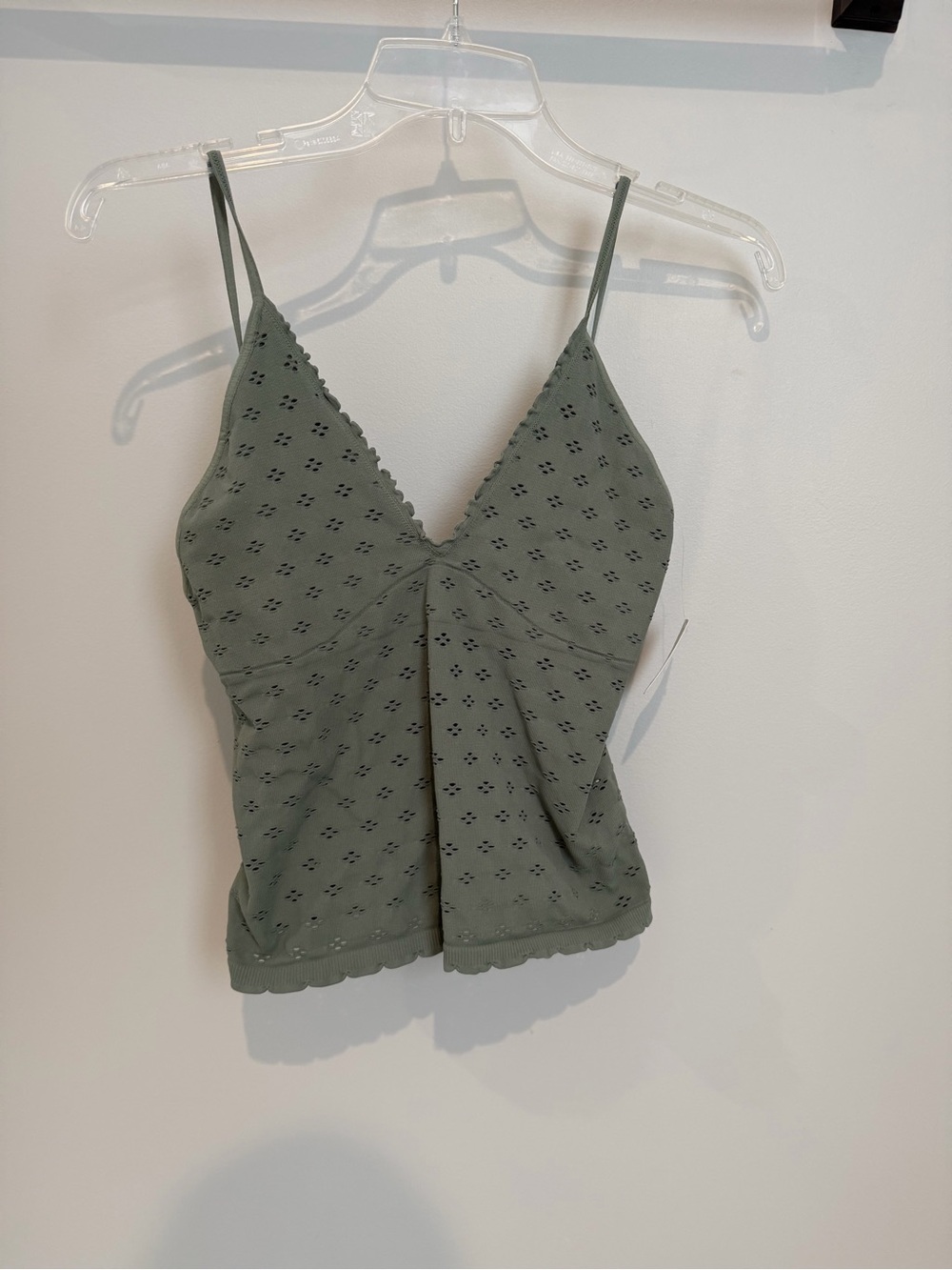 Free People Olive Eyelet V-Neck Camisole